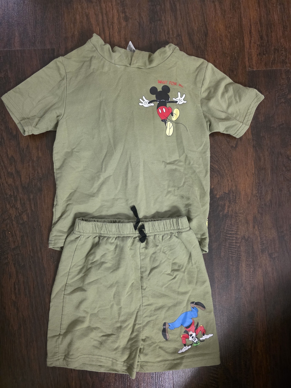 Disney Olive Green Mickey Graphic Hoodie Tee